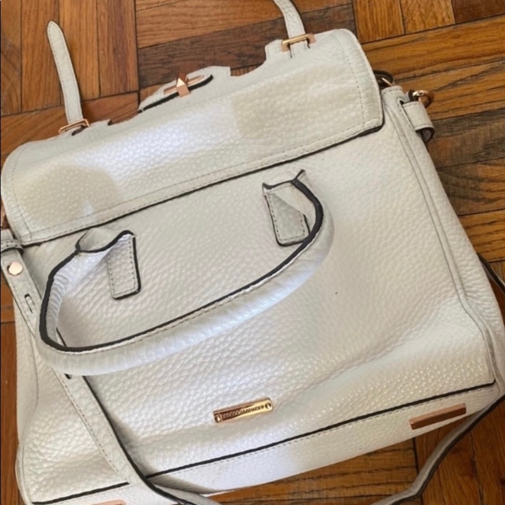 REBECCA MINKOFF WHITE ROSE GOLD KELLY-STYLE  CROSSBODY PEBBLED LEATHER Bag GORG - Picture 3 of 8
